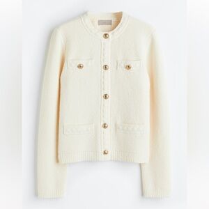 H&M Cream Knit Cardigan With Gold Buttons, XS